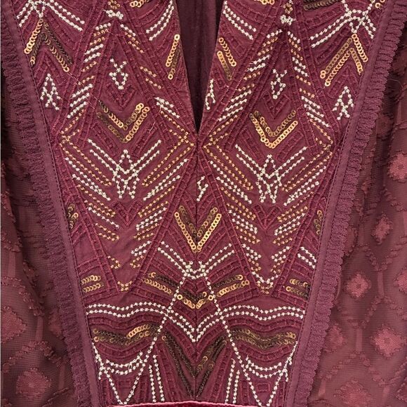 ANTHROPOLOGIE ONE SEPTEMBER Embroidered Tunic Blouse Maroon Women’s Size Medium - Picture 4 of 8